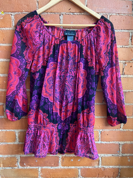 Y2K International Concepts Embellished Paisley Print Blouse