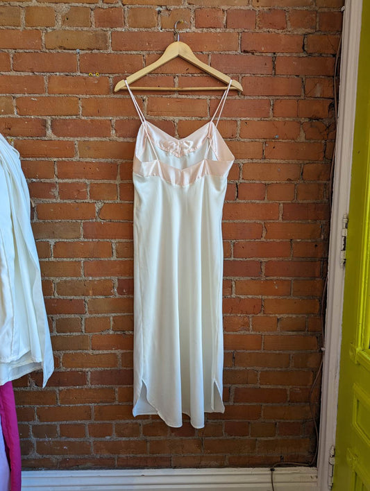 1990s Clasilk Cream and Baby Pink Butterfly Slip Dress and Robe Set