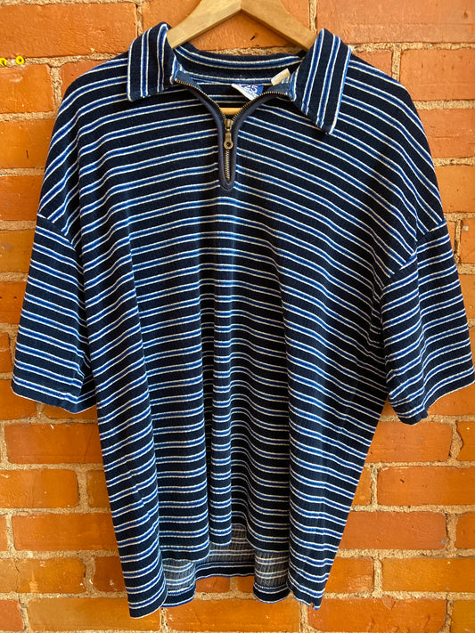 90's Striped Velour Zip Tee