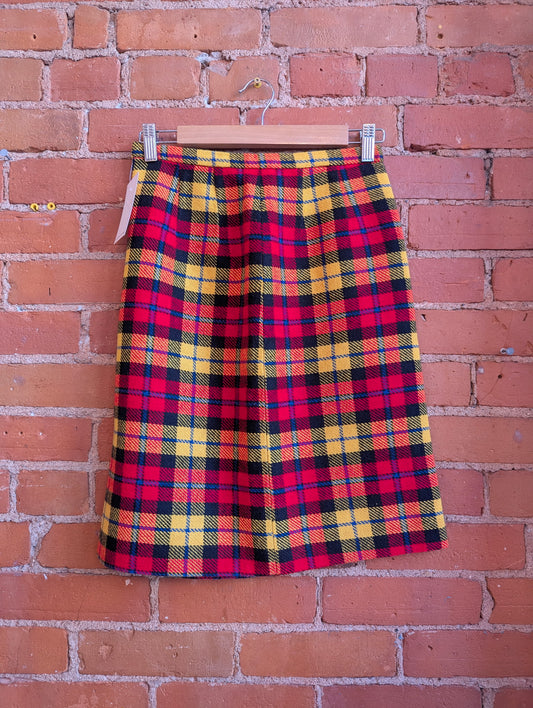 1960s Red, Yelllow, Blue and Black Woven Plaid Skirt