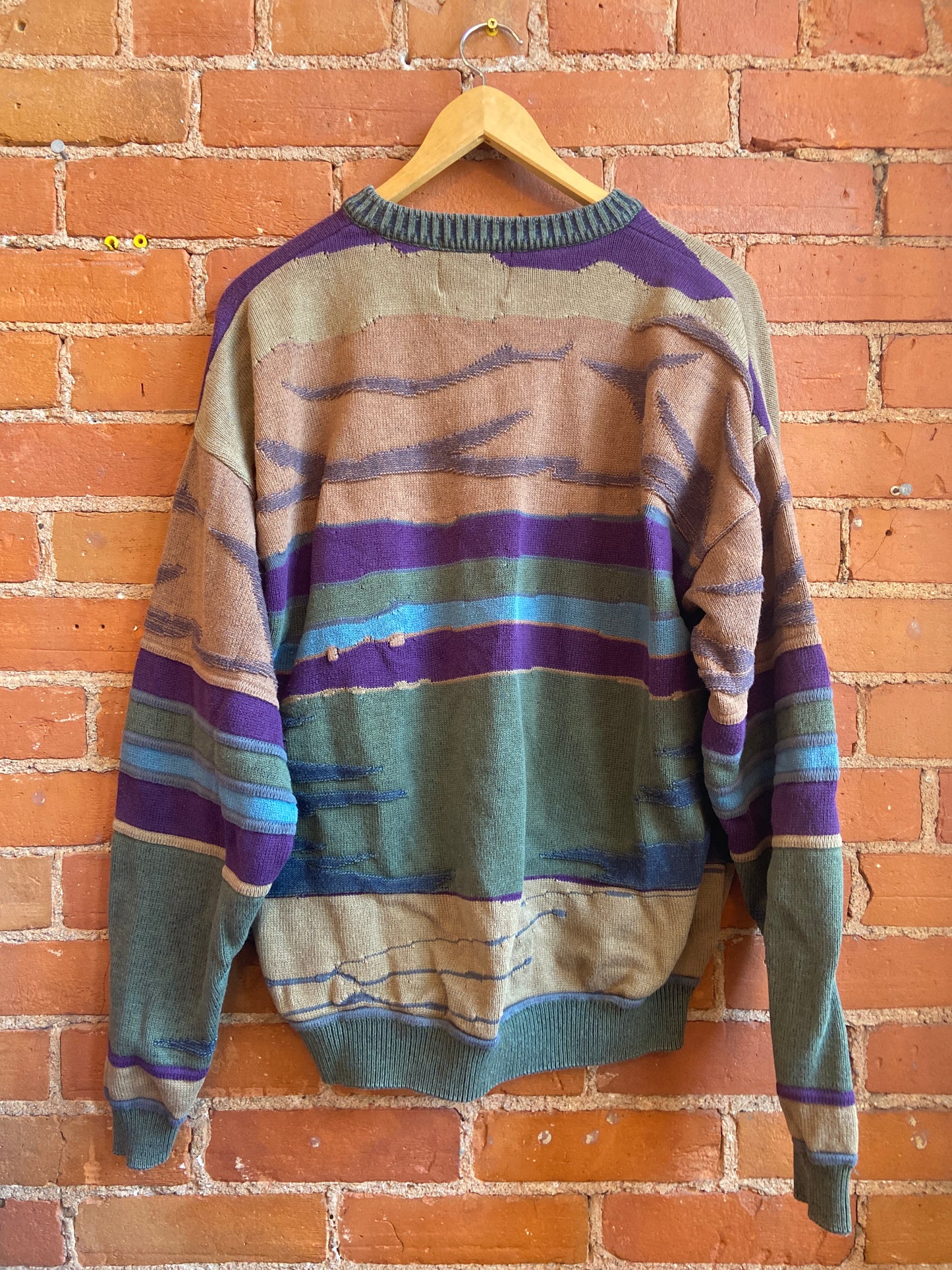 1990s Toscani Colourful Abstract Textured Knit Sweater