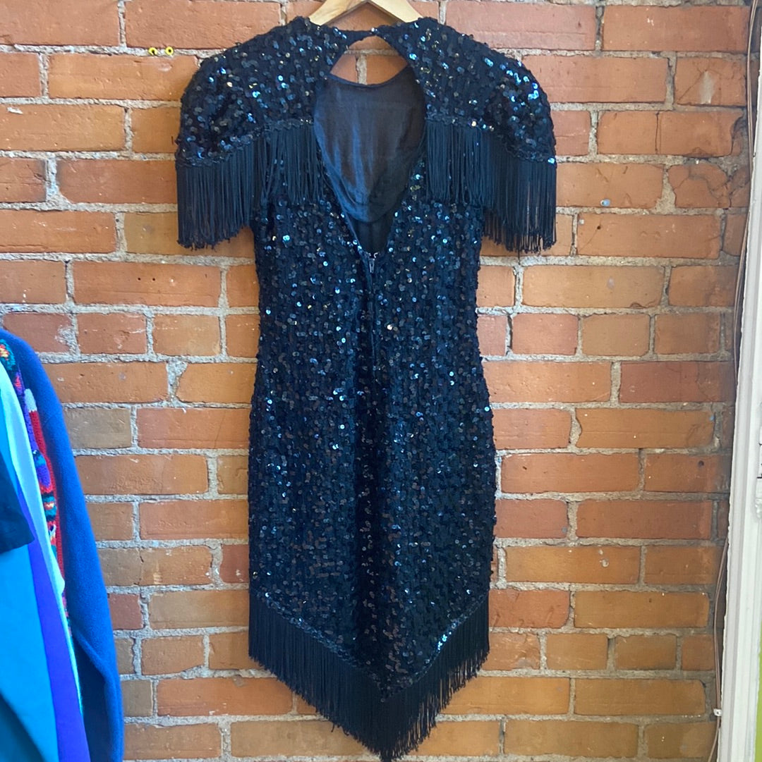 80’s Black Sequin & Tassel Party Dress