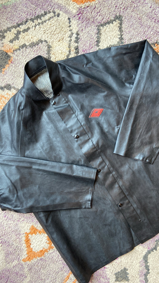 1984 Rare Vintage Kaufman Black Diamond Leather Raincoat
