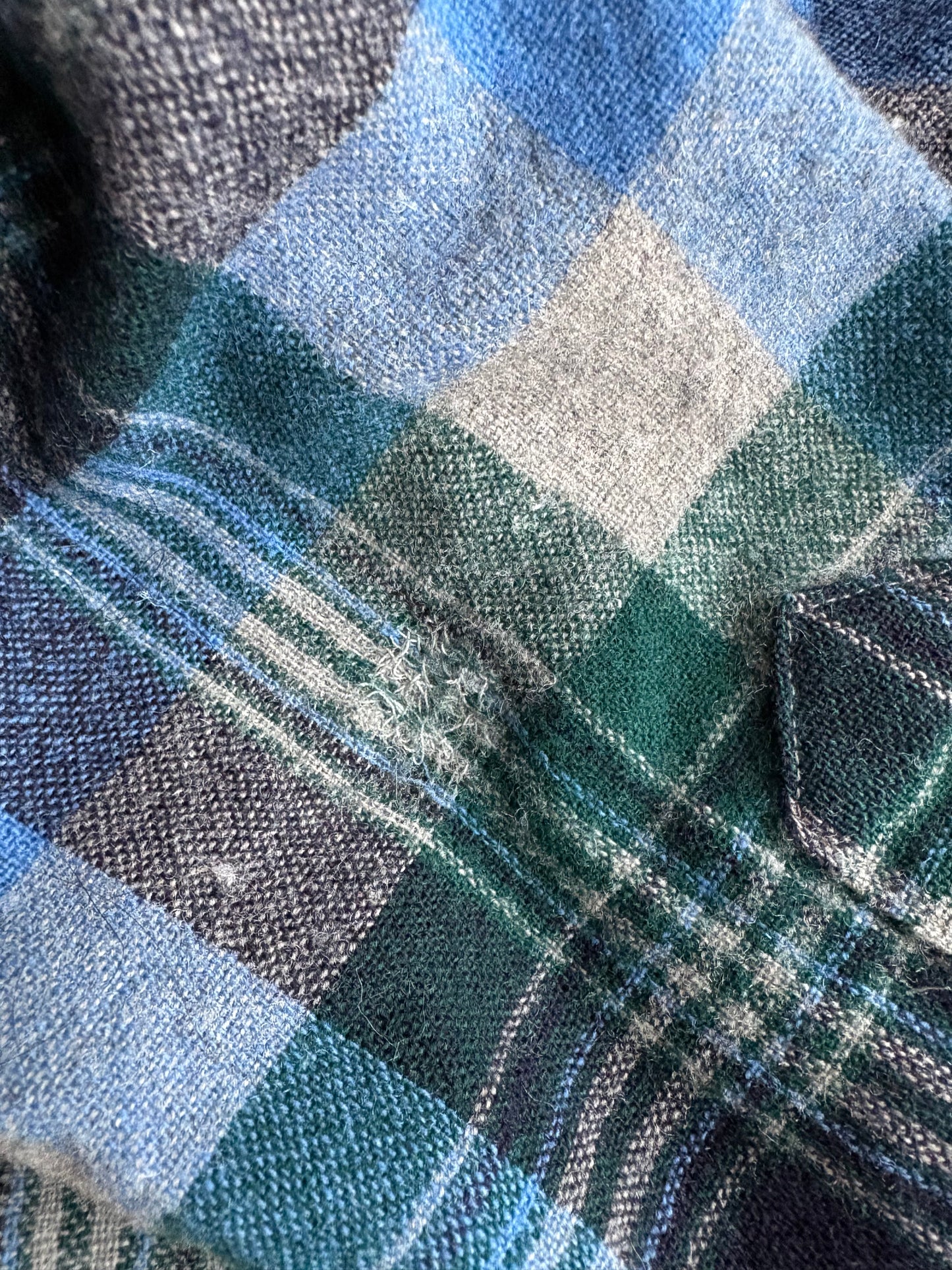 *Blue Plaid Wool Flannel Button-Up