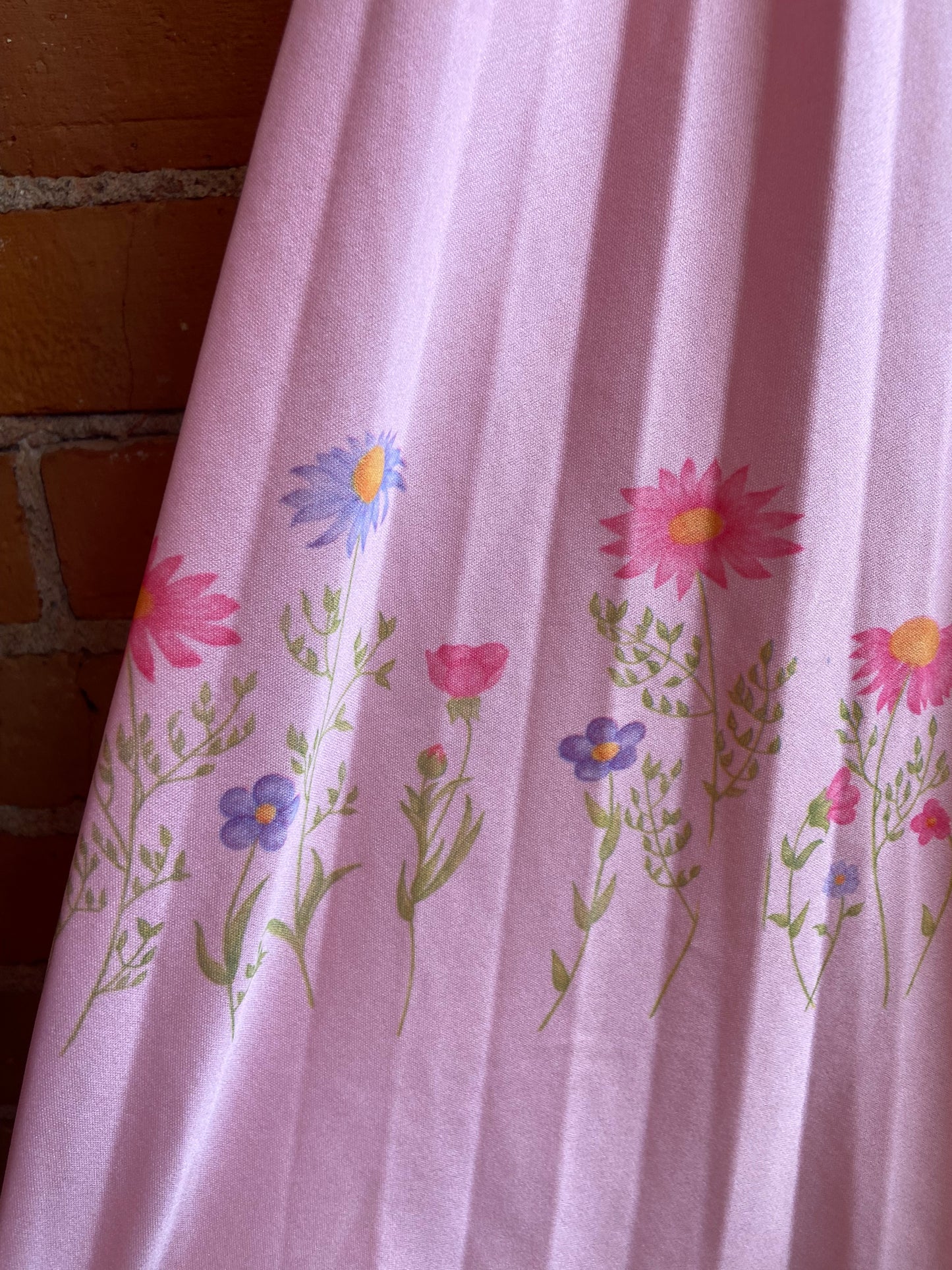 1970s Nancy G Baby Pink Midi Dress With Flower Accents