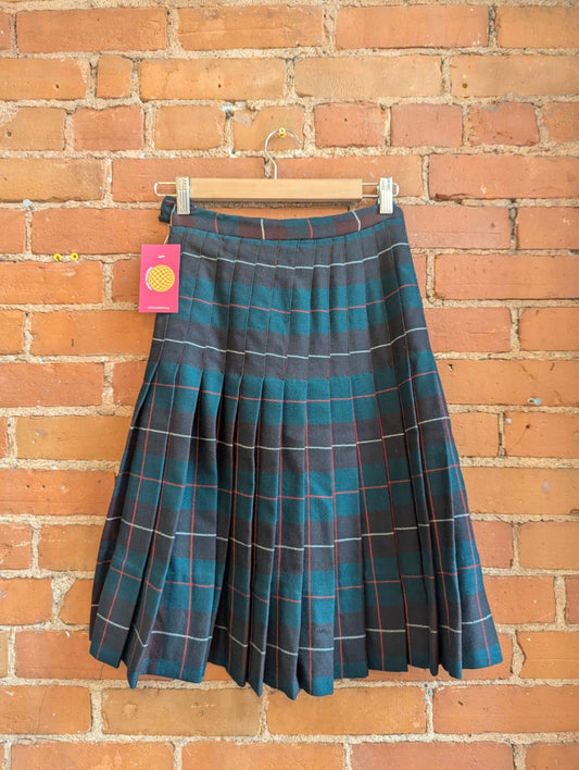 Green, Red and White Plaid Pleated Kilt