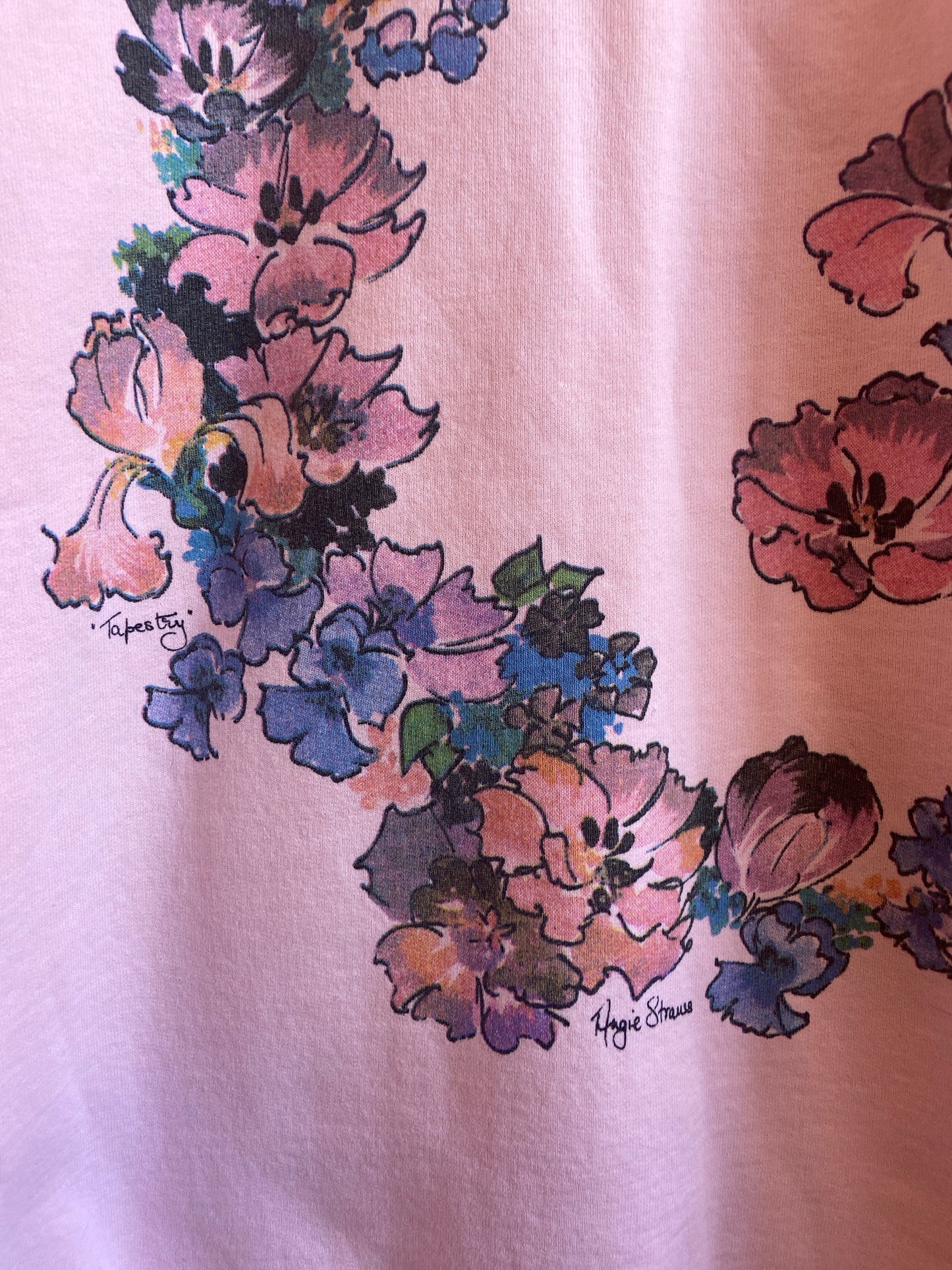 1980s Angie Strauss Baby Pink Collared Sweatshirt With Floral Graphic