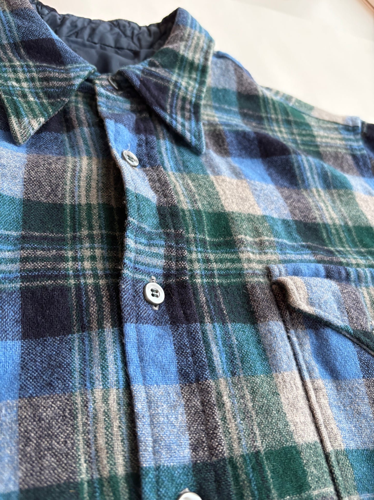 *Blue Plaid Wool Flannel Button-Up