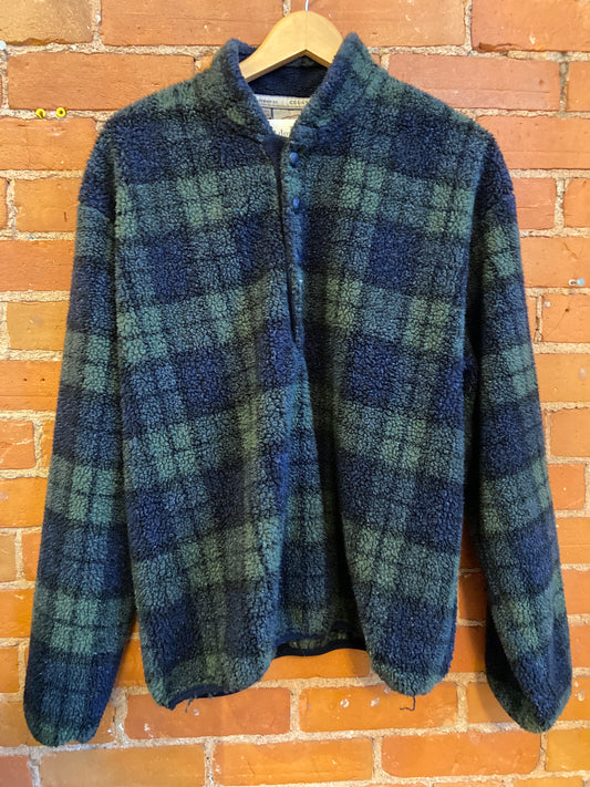 FUZZY BLUE AND GREEN  PLAID FLEECE