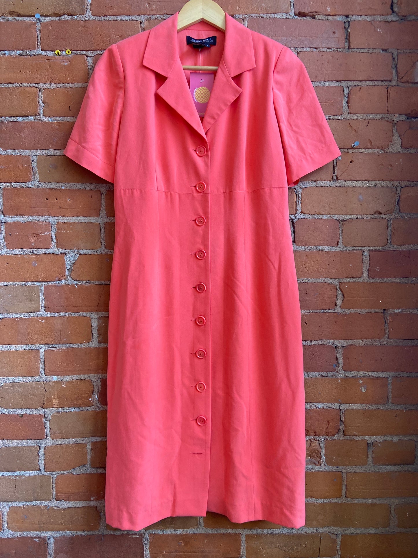 1990s Cynthia Howie Peach Button Front Shirtdress