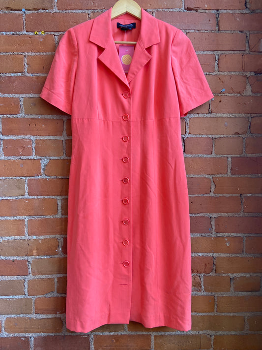 1990s Cynthia Howie Peach Button Front Shirtdress