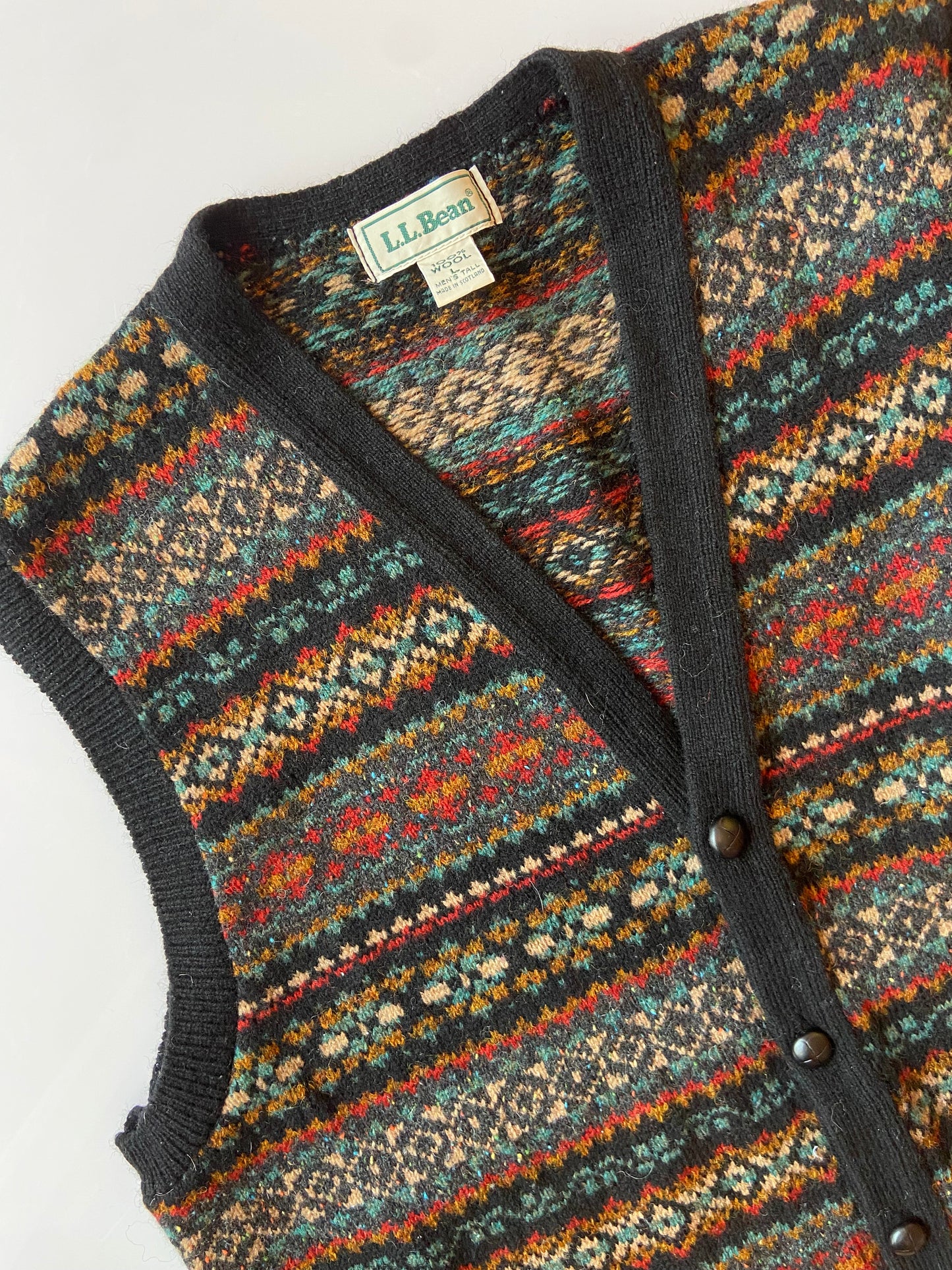 L.L. Bean 100% Wool Patterned Vest