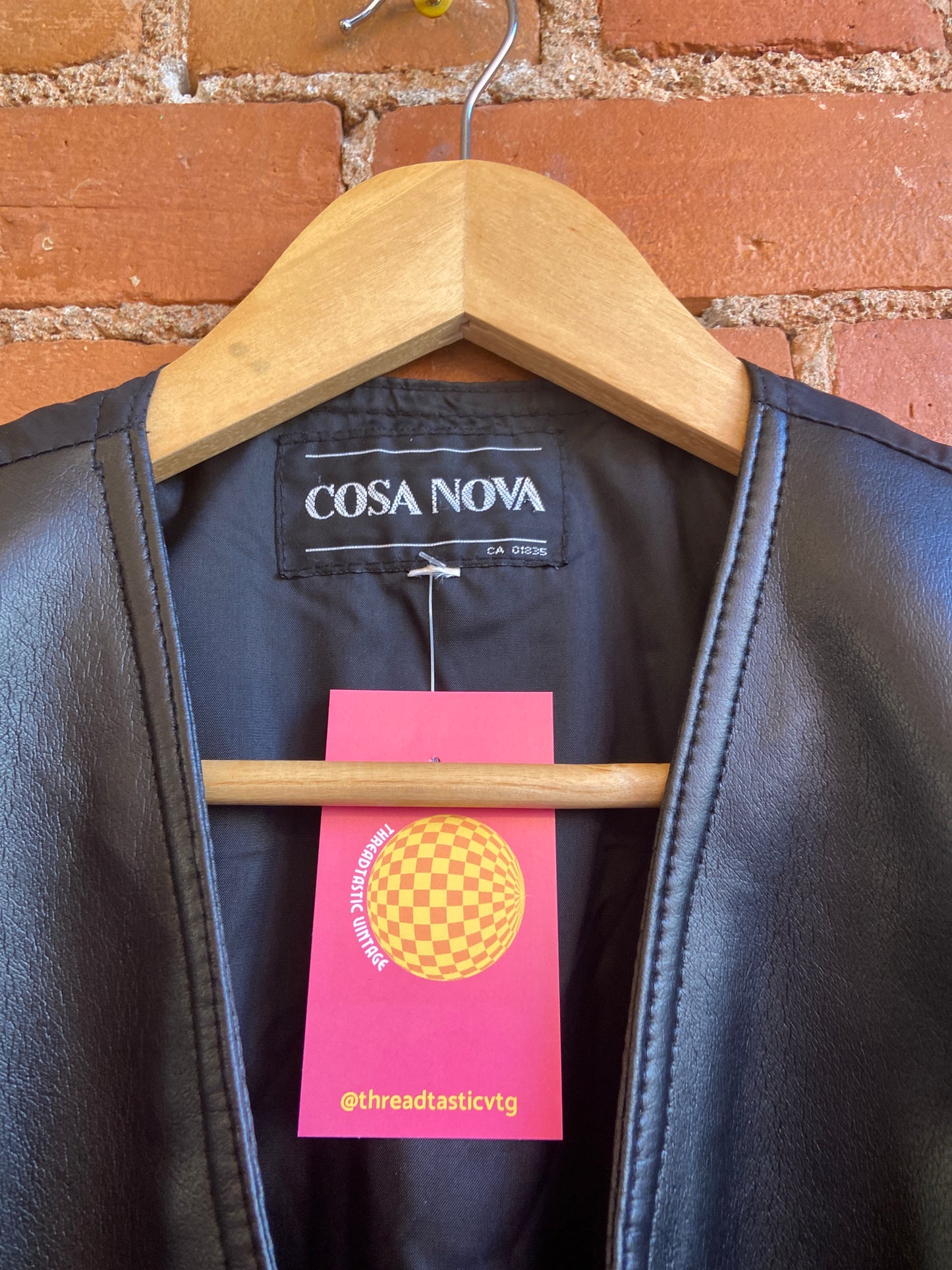 1990s Cosa Nova Black Vest With Pleather Front and Lace-Up Side Details