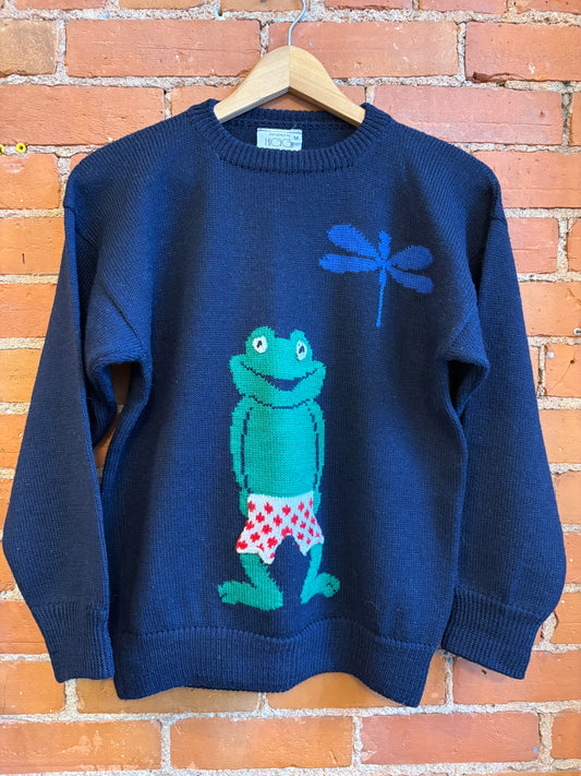 *3D Knit Navy Wool Frog Sweater