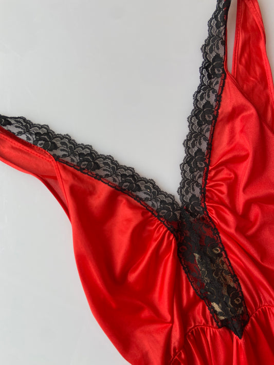 Red With Black Lace Long Slip