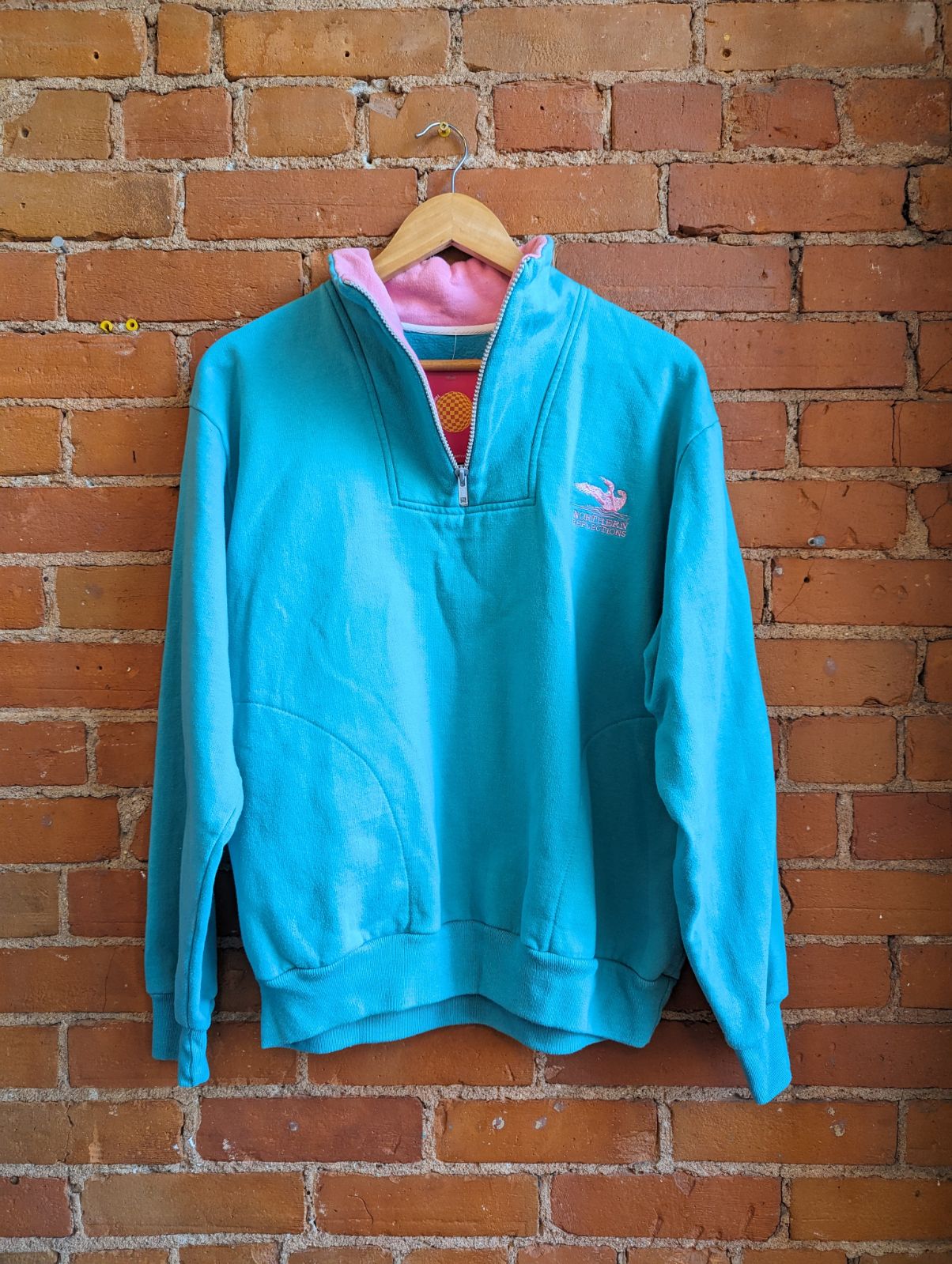90's Northern Reflections Teal & Pink 1/4 Zip Sweatshirt