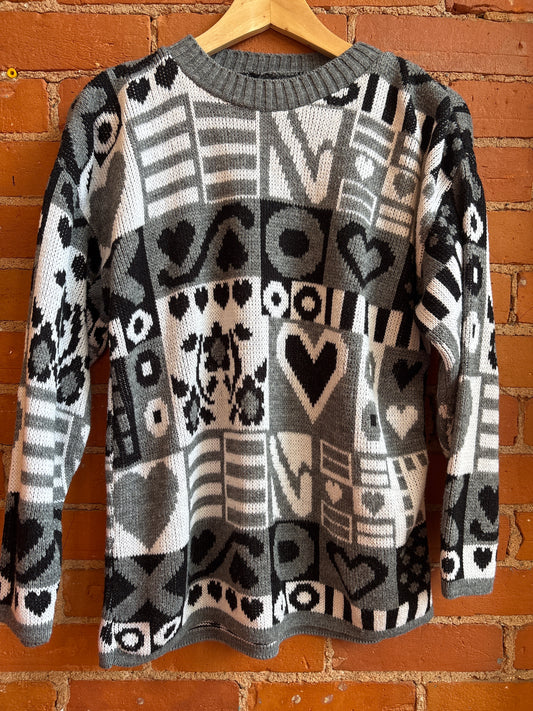 Grey Black & White Patterned Sweater