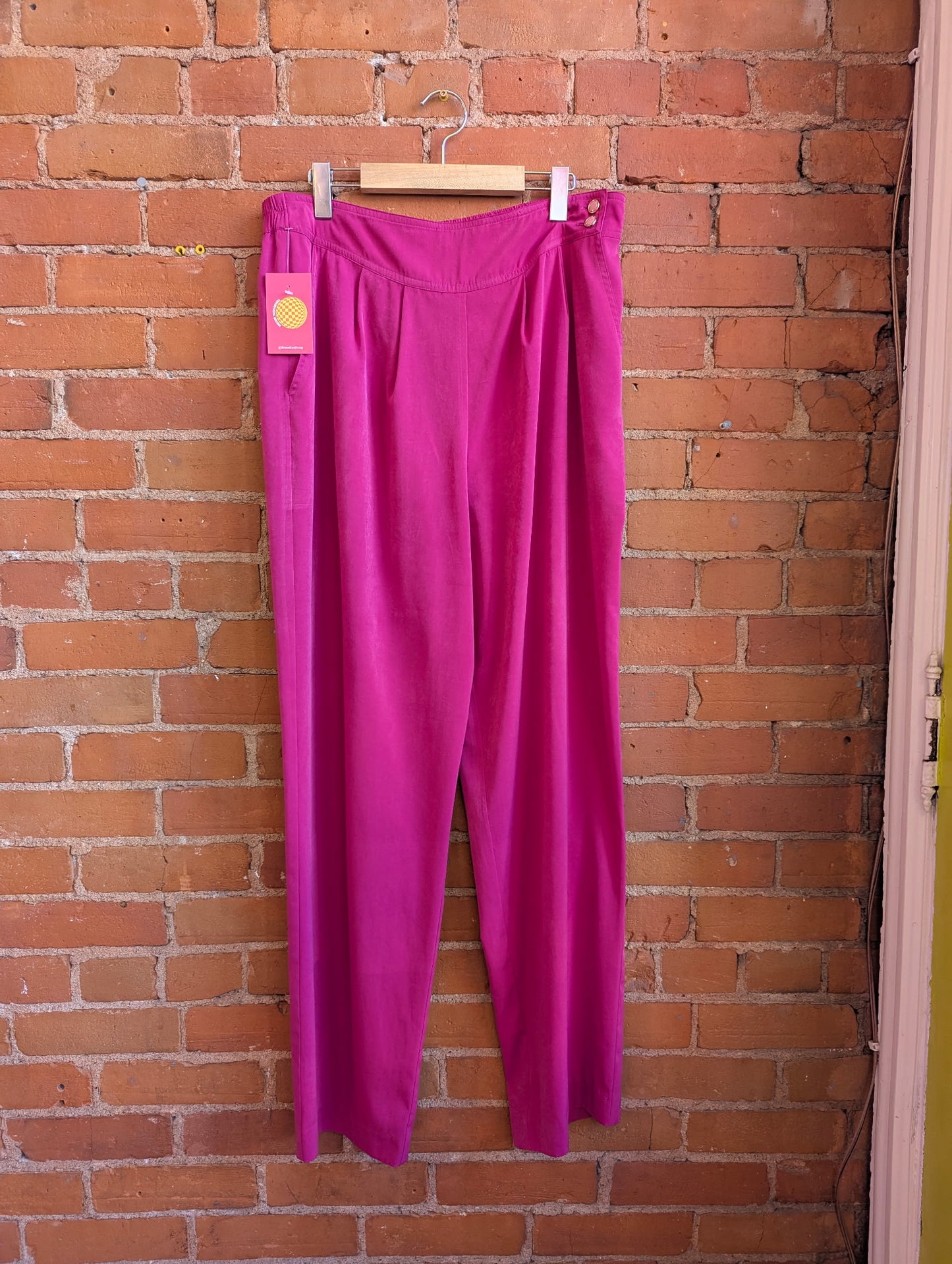 1980s Lily Silk Fuchsia Pink High-Rise Silk Pants