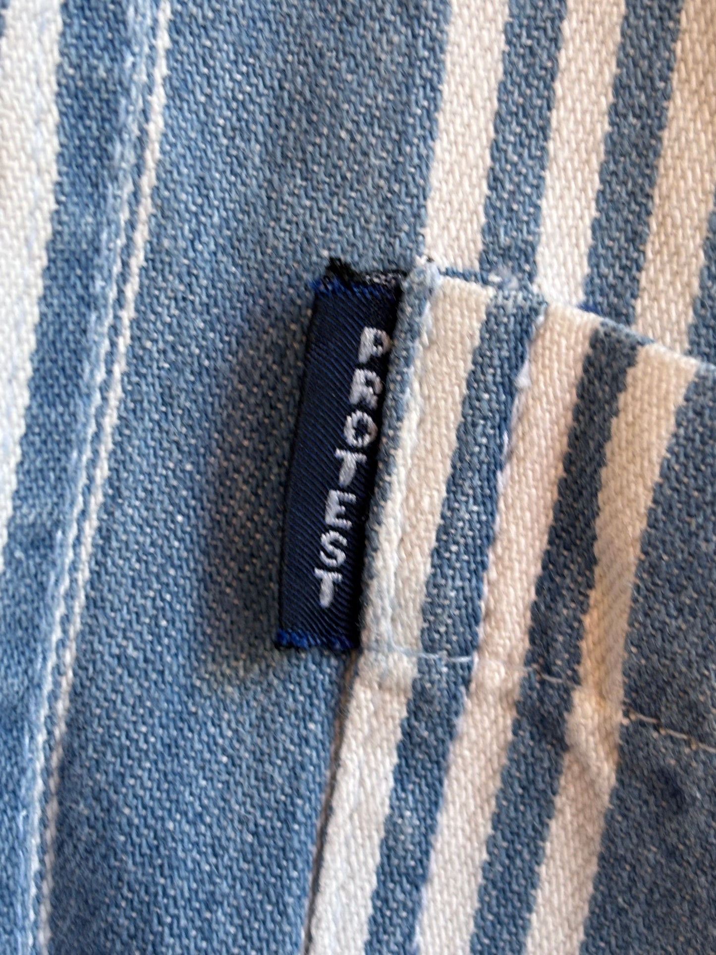 Protest Blue Cotton Denim Stripe Button Down Shirt