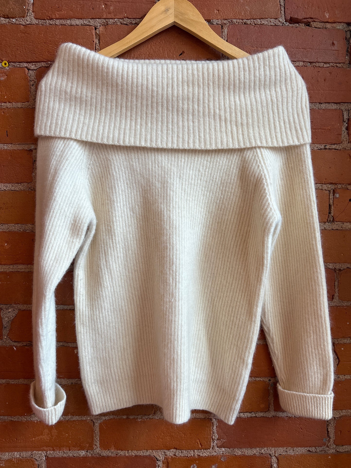 Cream Lambswool Off-The-Shoulder Sweater