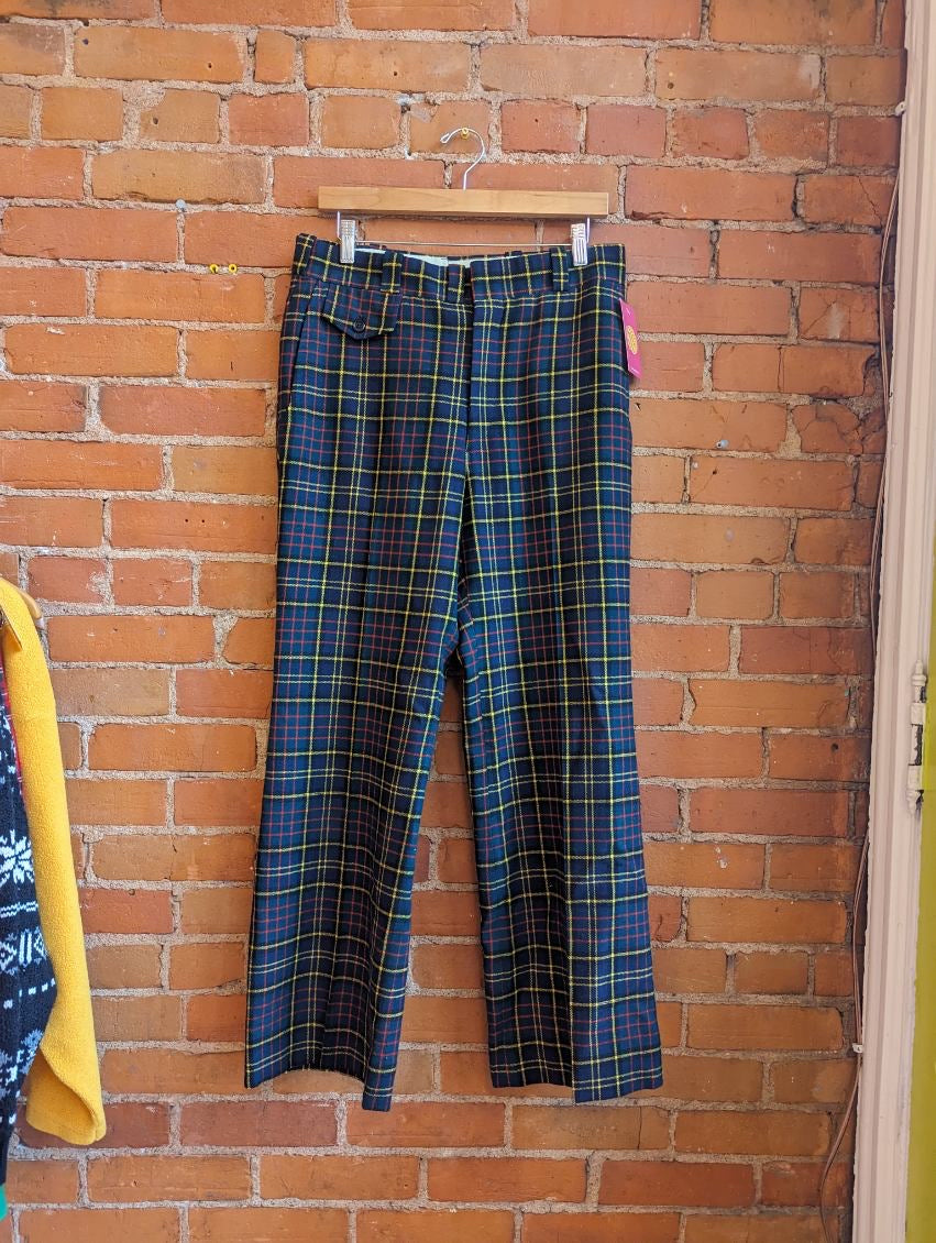 1970s Nash Pants Plaid Wool Wide Leg Pants