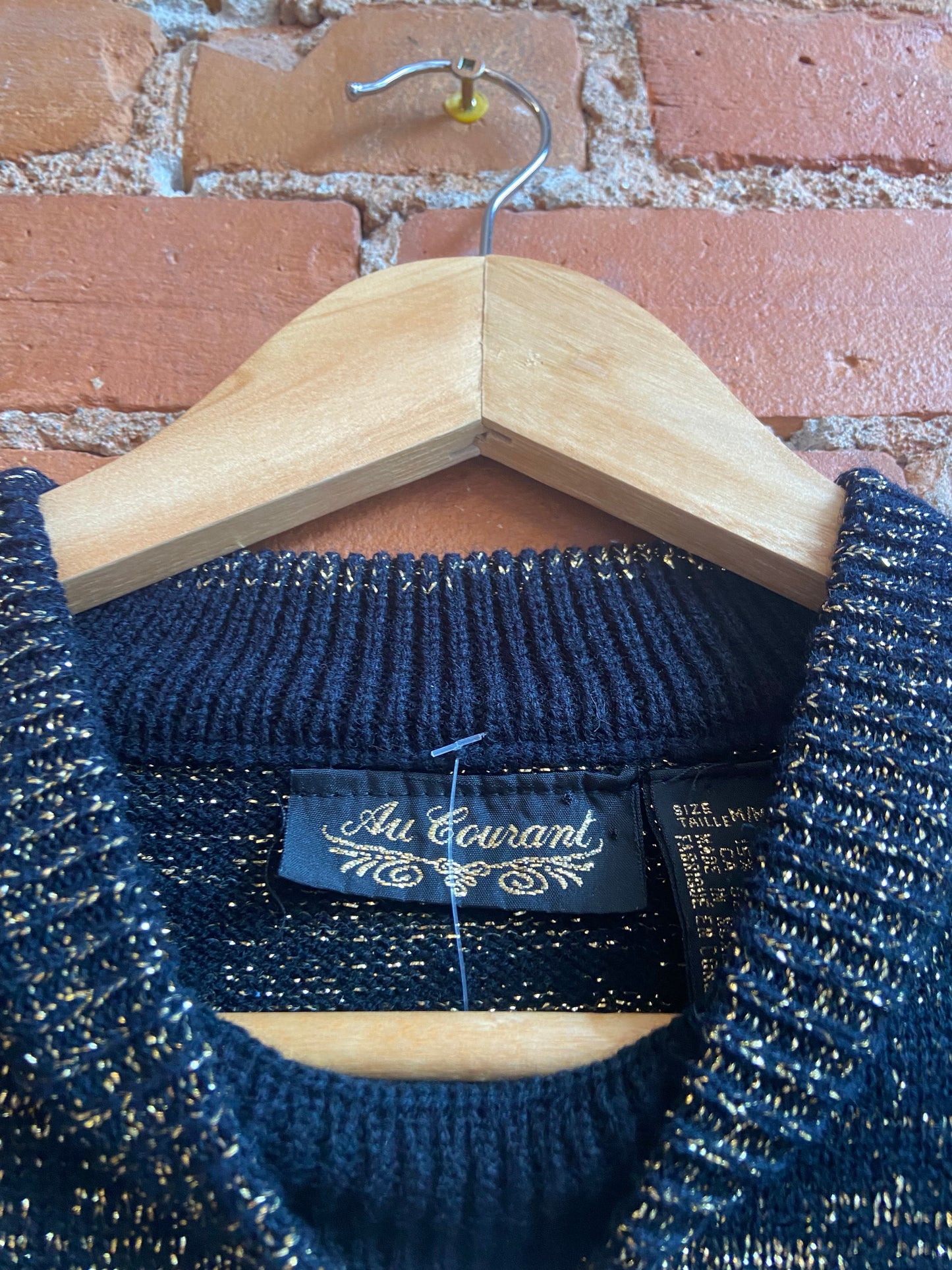 1980s Au Courant Black and Gold Sparkly Sweater