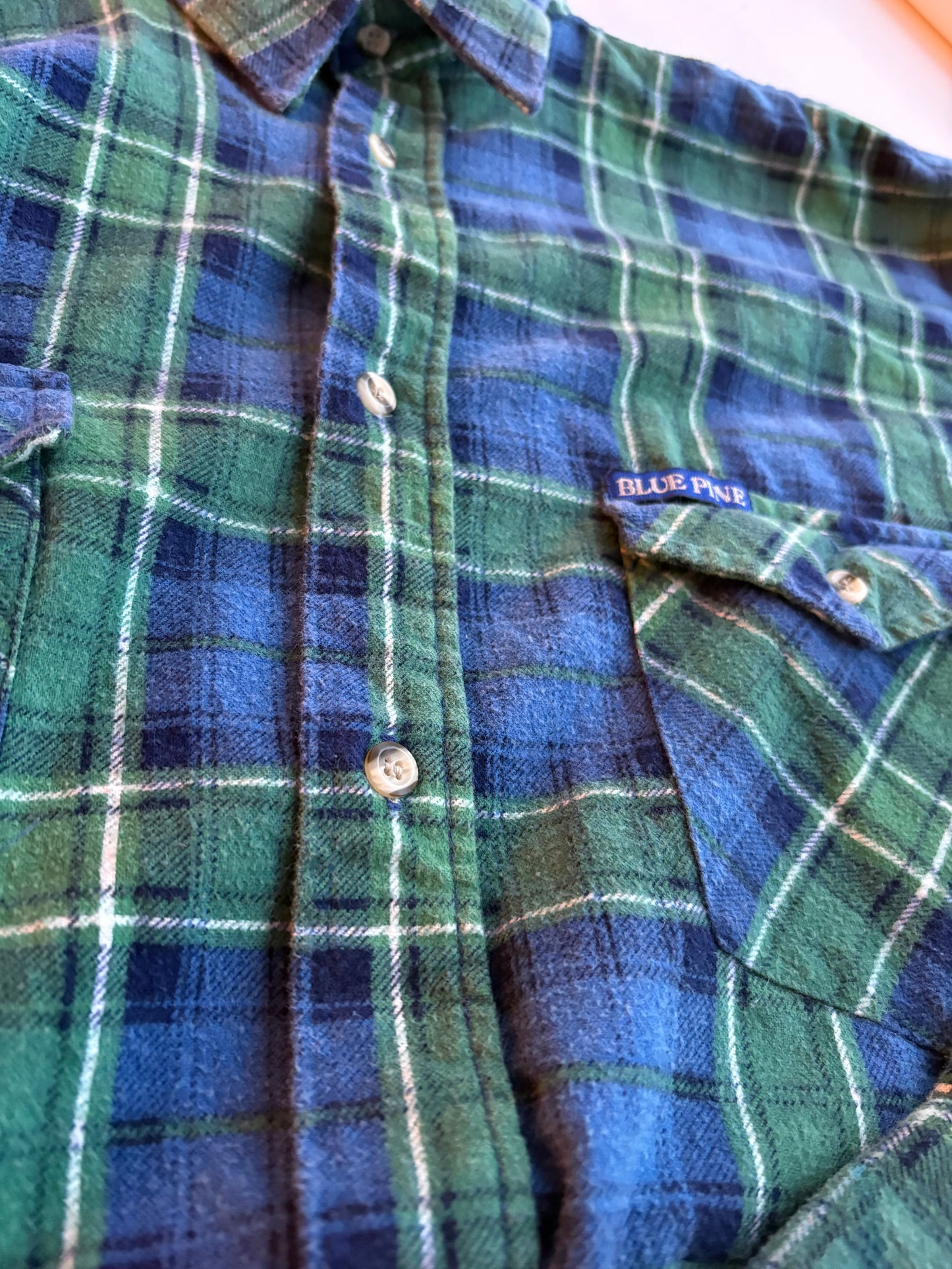 Blue & Green Plaid Flannel Button-Up