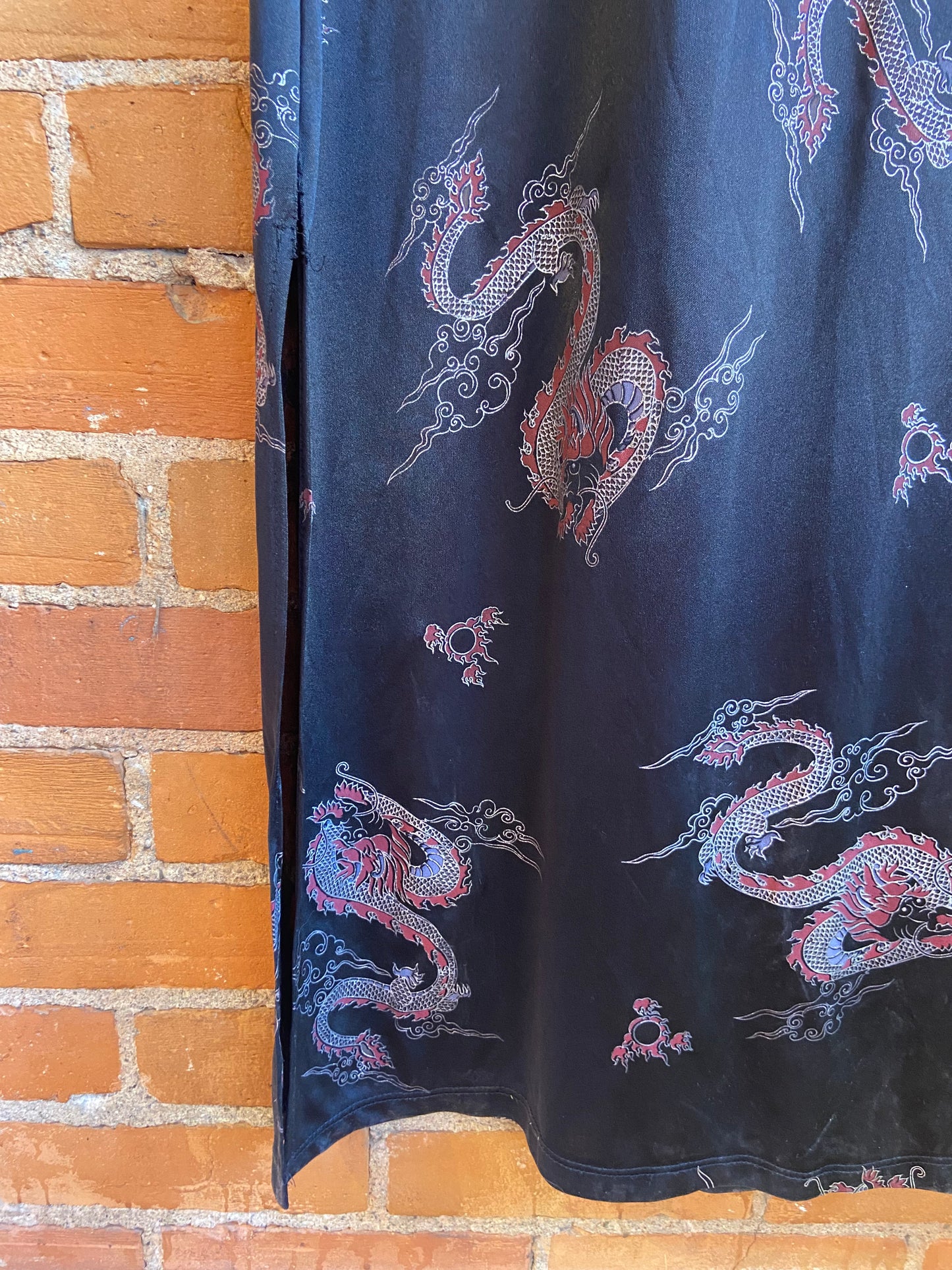 1990s Le Chateau Black Dragon Print Maxi Dress