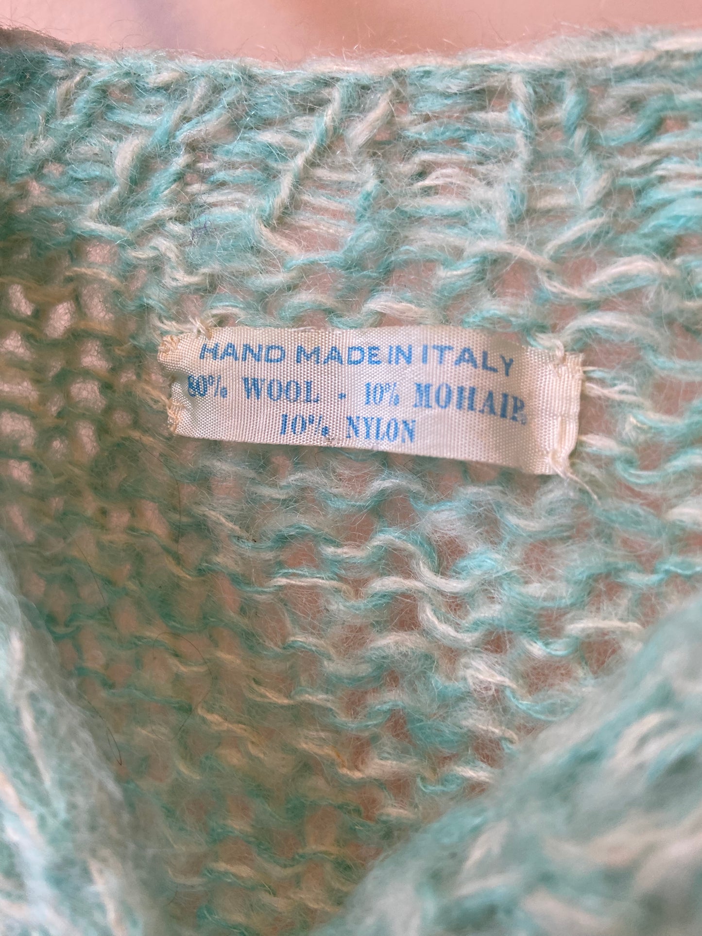 Turquoise Hand Knit Italian Wool & Mohair Cardigan