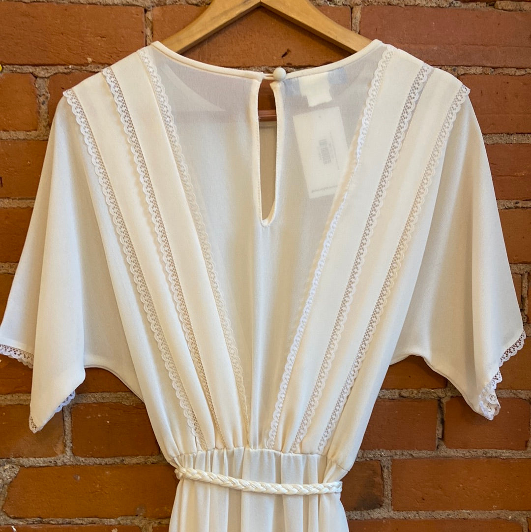 70’s Cream & Lace Dress with Braided Belt