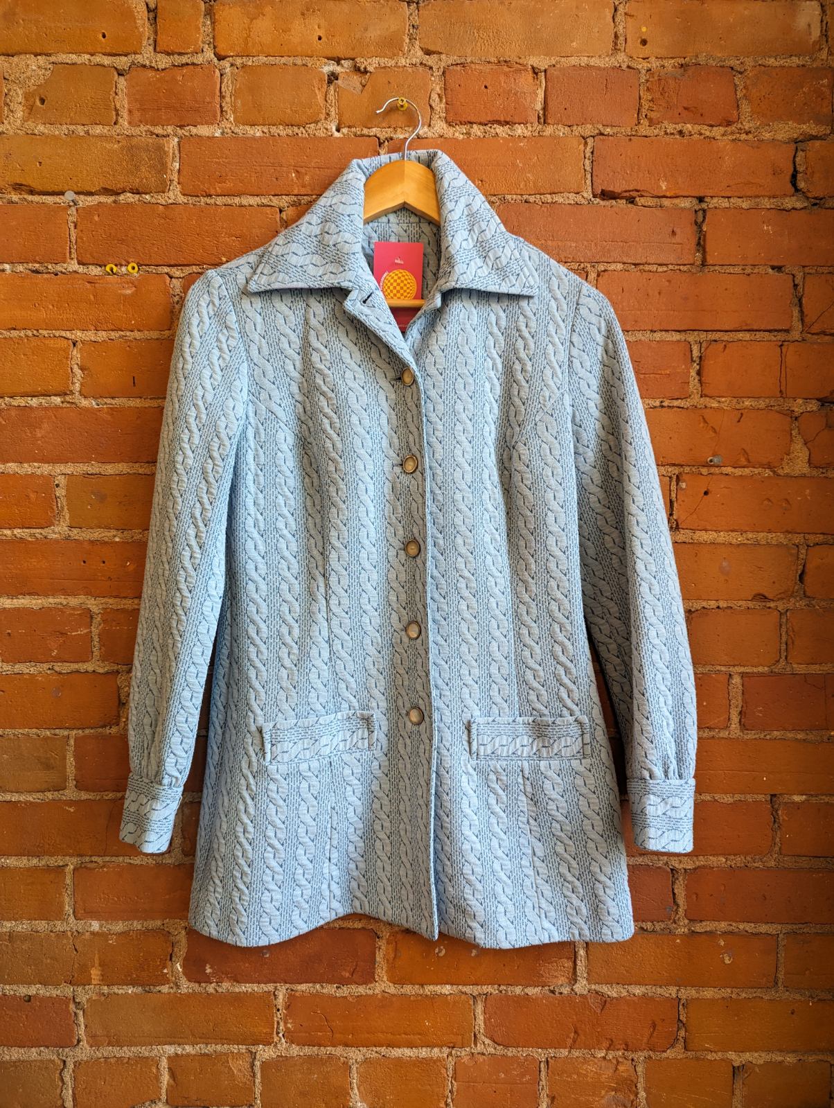 1970s Fortrel Blue Jacket With Cable Knit Detail