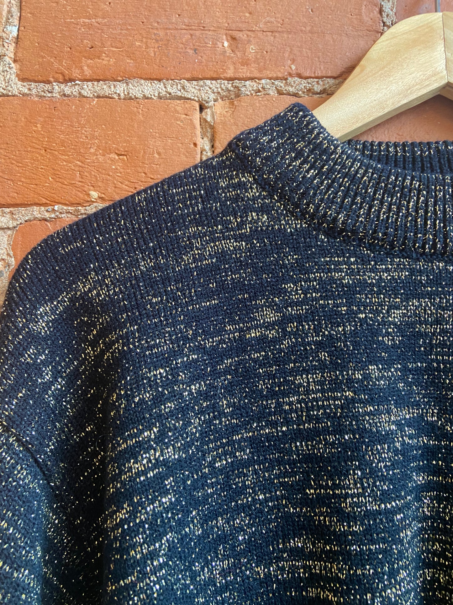 1980s Au Courant Black and Gold Sparkly Sweater