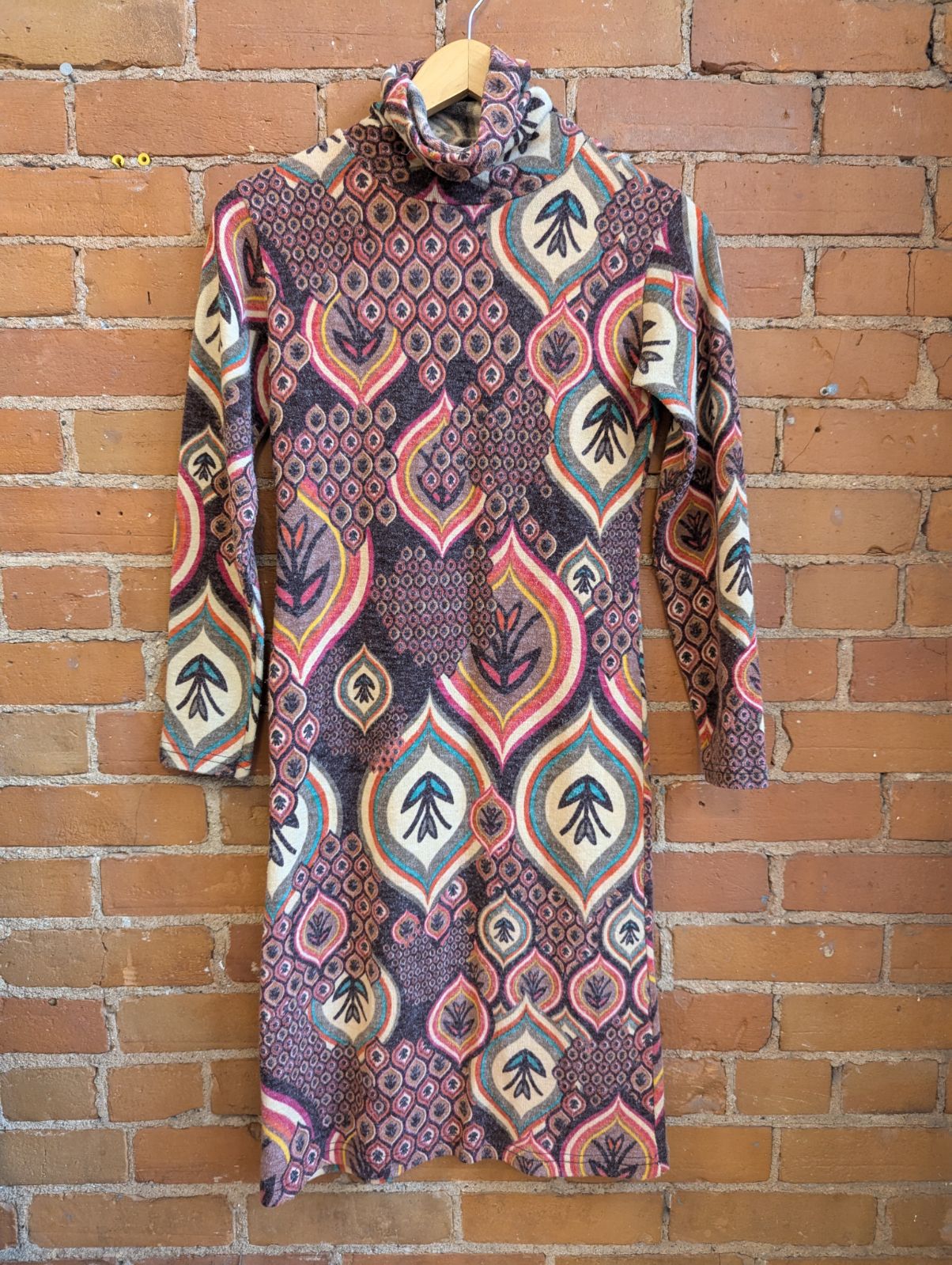 1990s Turtleneck Dress With Abstract Print