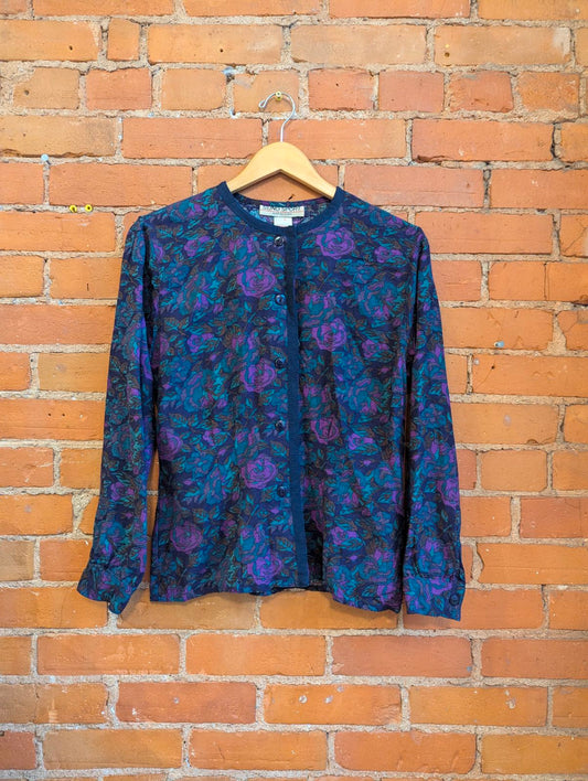 1990s Sung Sport Dark Floral Cardigan