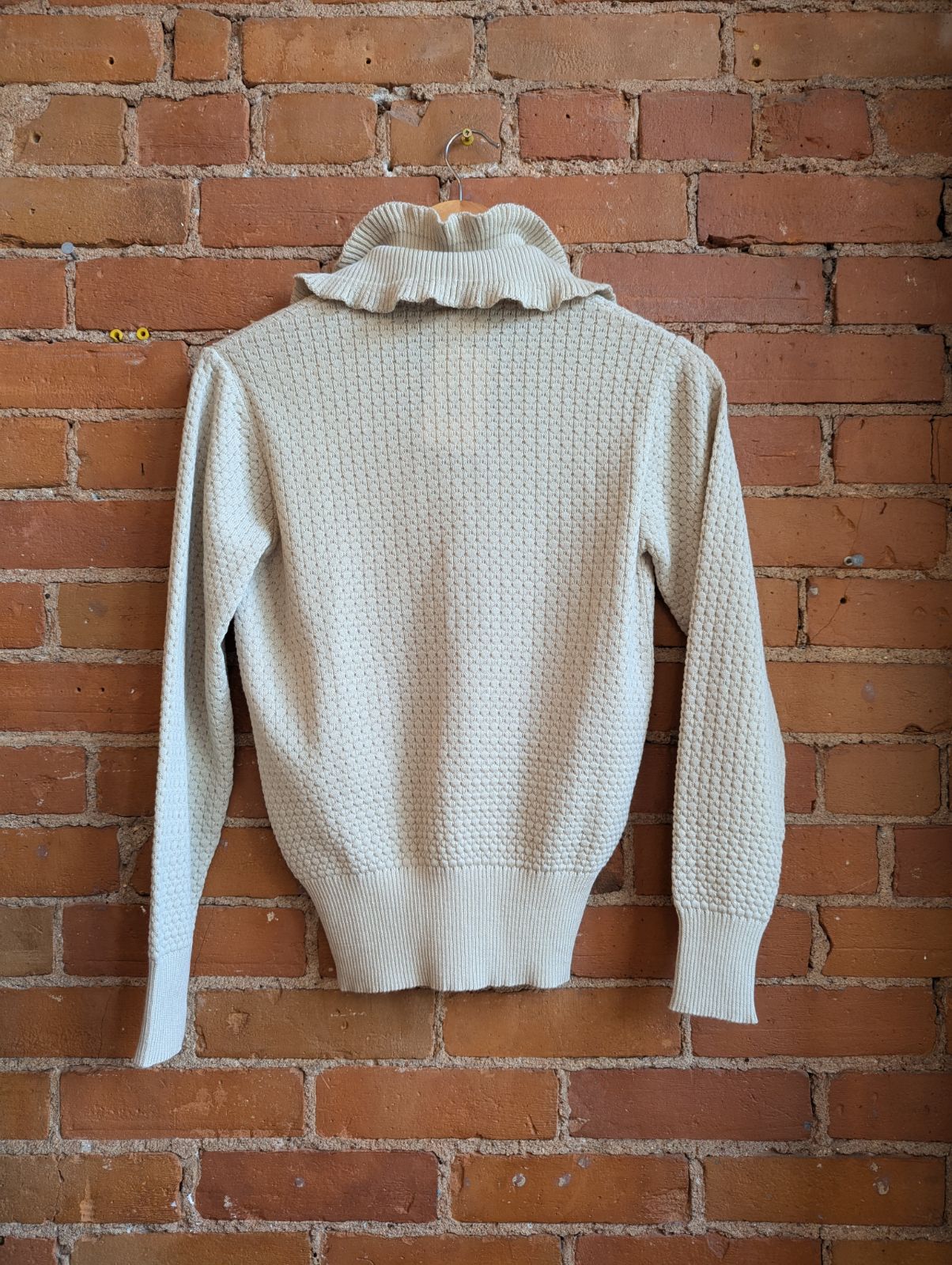 1970s Country Casuals Beige Sweater With Ruffle Neck