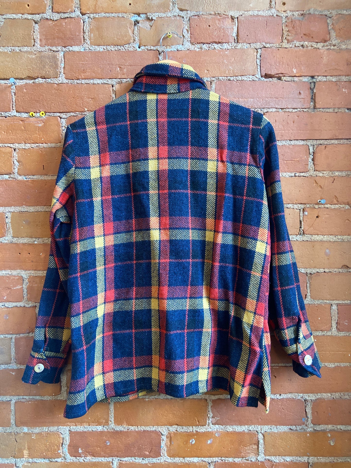 1970s Red, Yellow and Blue Wool Plaid Shacket