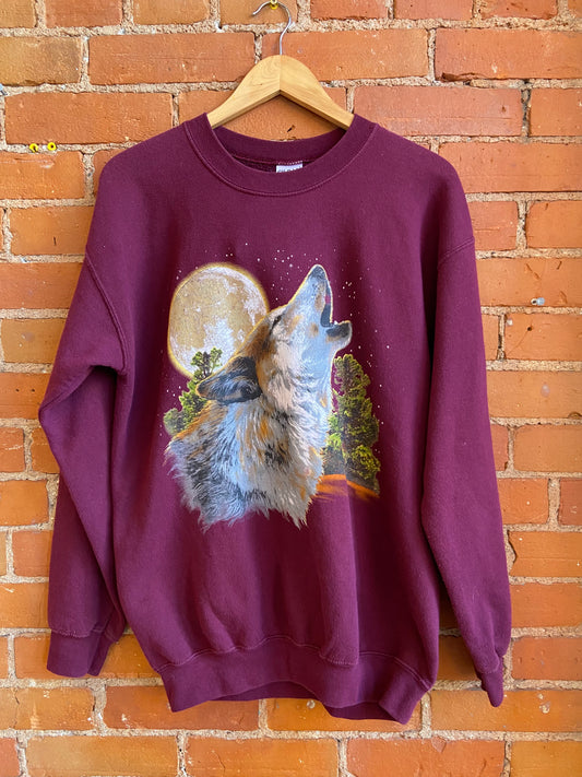 Wolf & Moon Graphic Print Crewneck Sweater