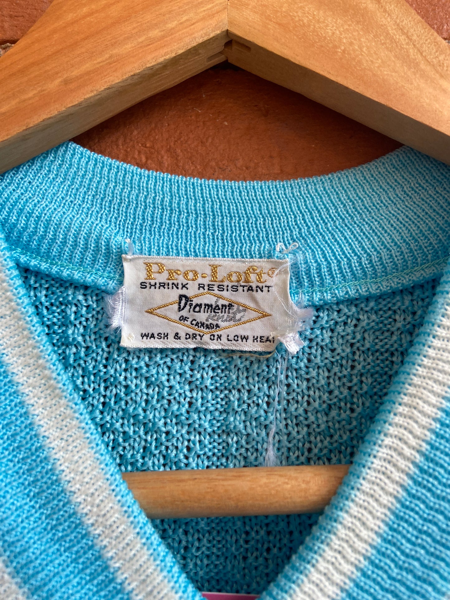1970s Diament of Canada Blue Lightweight Sweater Vest With White Striped Accents
