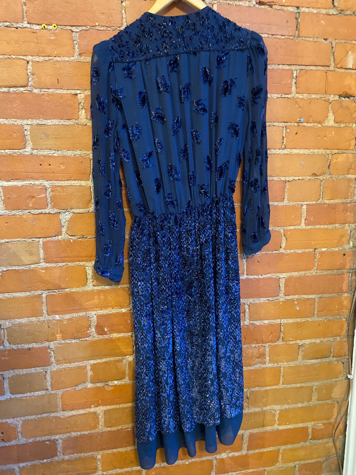 Silk Long Sleeve Navy Blue Dress