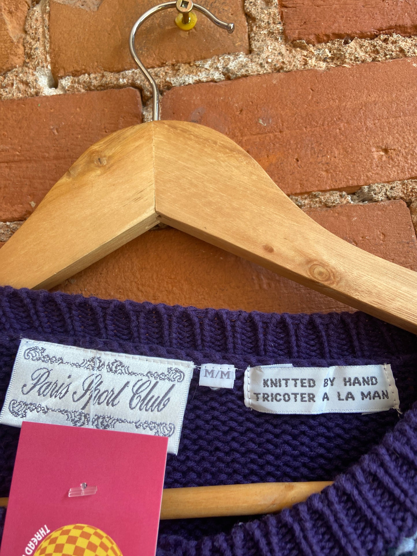 1990s Paris Sport Club Purple Hand-Knit Cardigan With Floral Pattern
