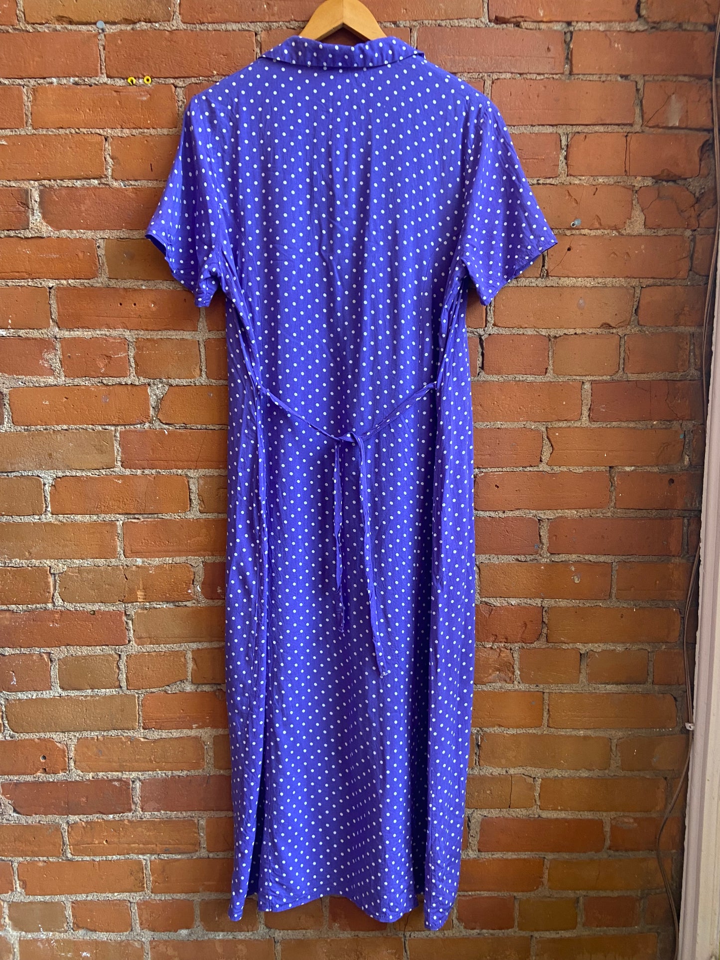 1990s Penmans Purple and White Polka Dot Button Front Shirtdress