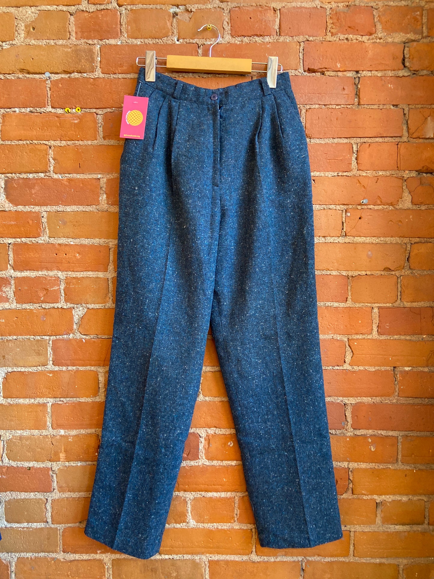 1980s Petite Profil Blue Tweed Straight Leg Pants