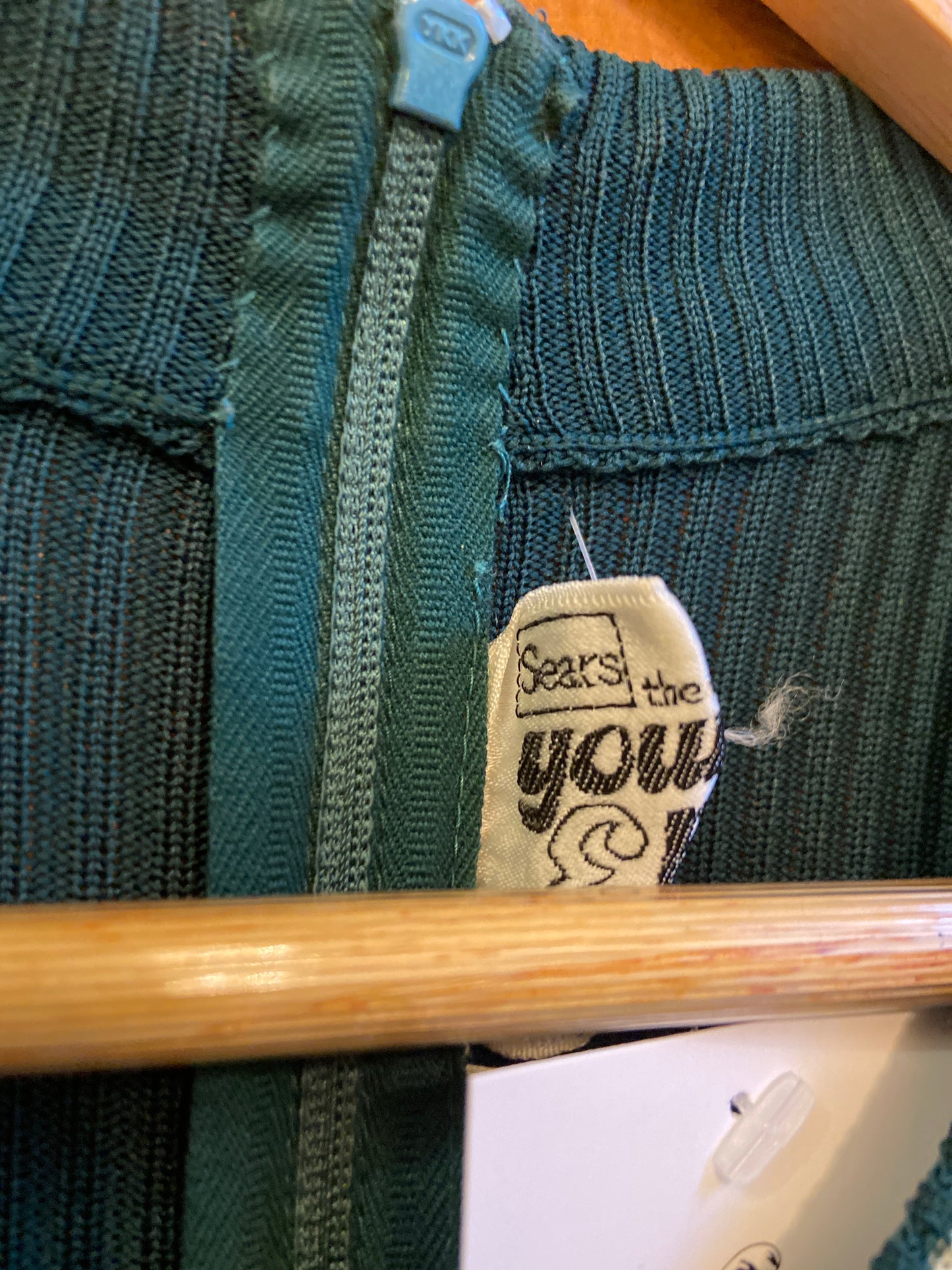 70’s Ribbed Green Dress with Stripe Details