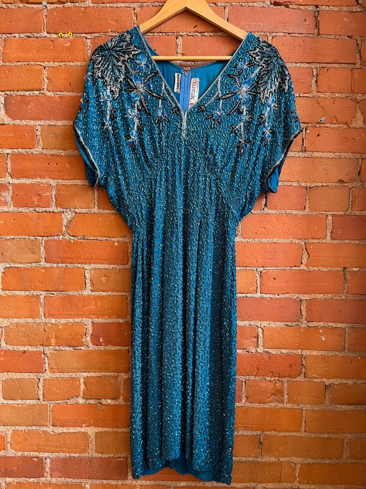 Blue Beaded Evening Dress