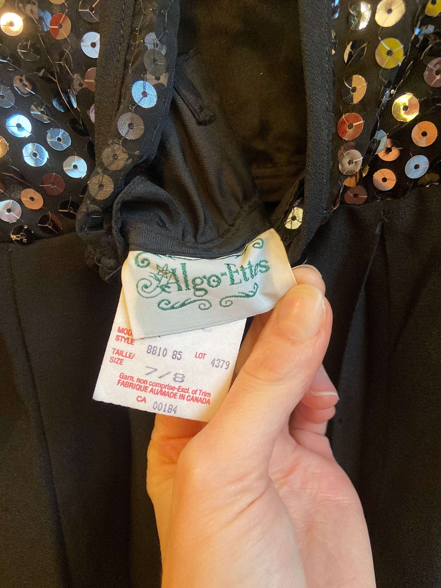 1980s Algo-Ettes Little Black Dress With Sequined Mesh Bodice