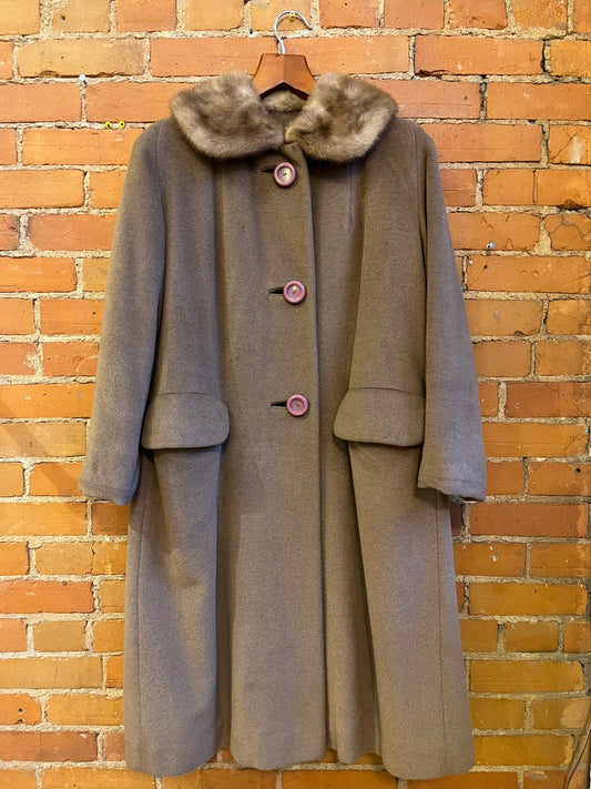 1950s Long Coat With Fur Collar Blin Et Blin Auckie Sanft