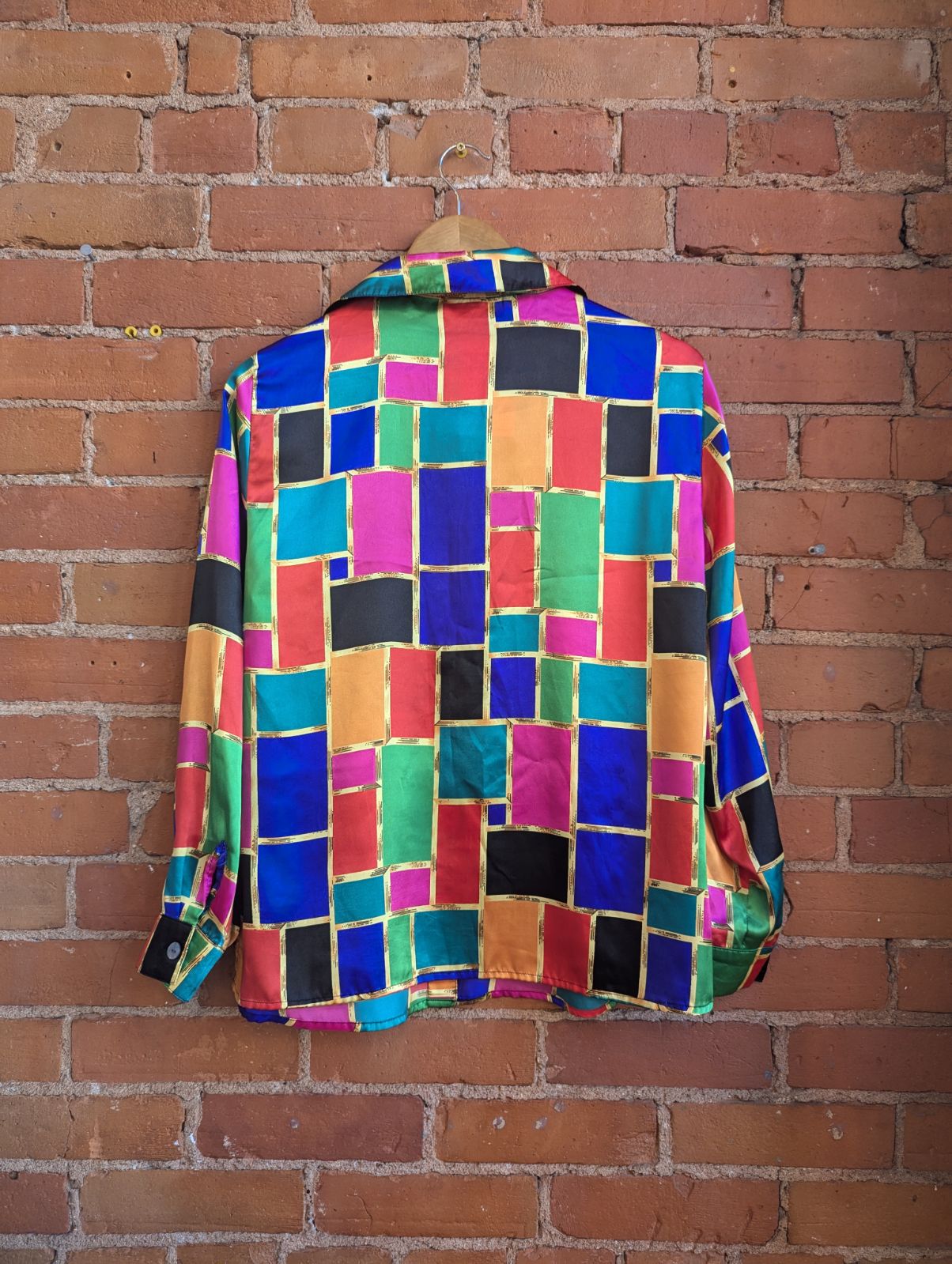 1990s Naomi Colourful Square Print Blouse