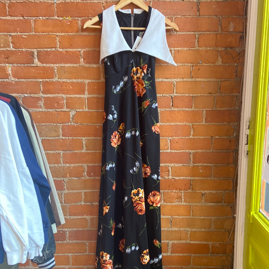 70’s Maxi Floral Dress with Dagger Collar