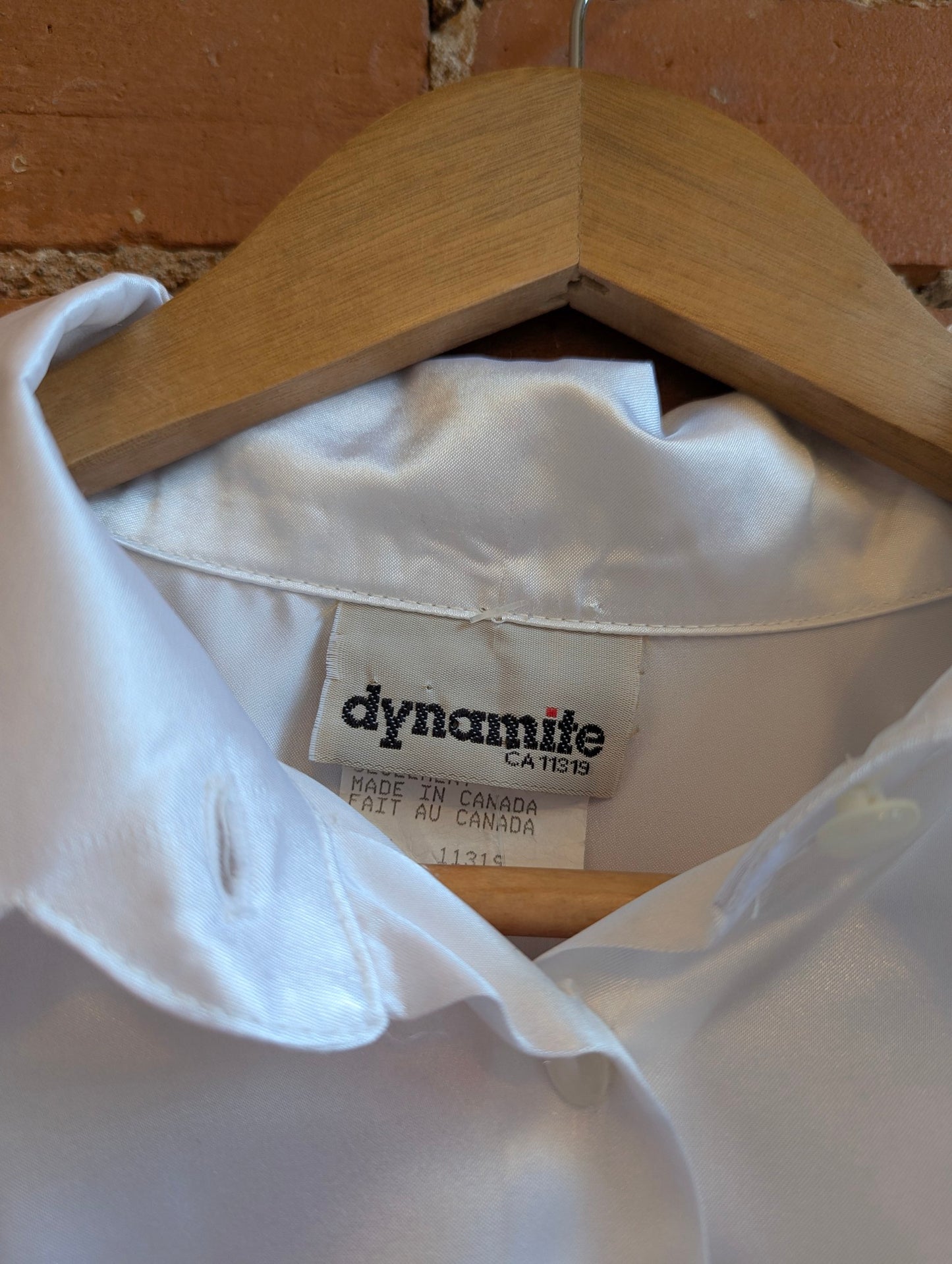 1990s Dynamite White Satin Dagger Collar Blouse