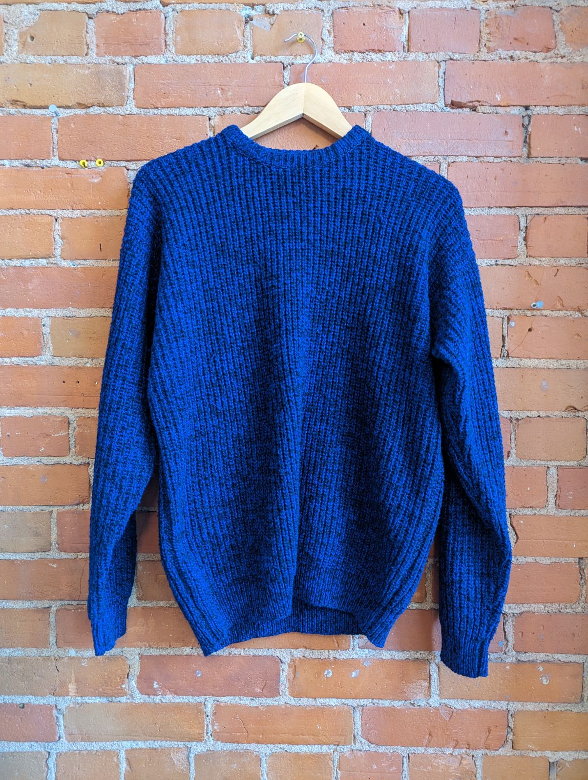 1980s Pause International Blue and Black Marled Knit Sweater